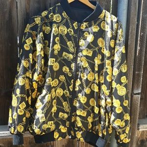 Vintage 80s blk gold Chain bomber jacket MTV Ice T